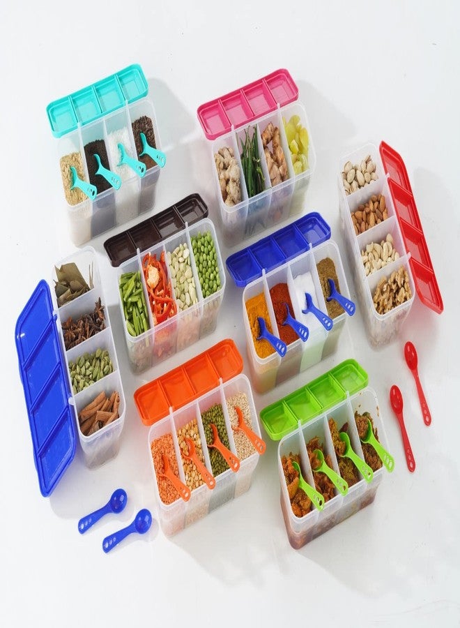 HAPPI Multipurpose Plastic 4 In 1 Masala Box for Kitchen, Spice Boxes for Kitchen, Transparent 4 Compartment Storage Containers Airtight Grocery, Dry Fruits Box 1800 Ml with 4 Spoons (Pink) - Image 3